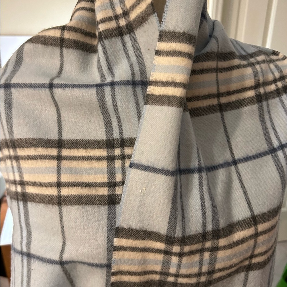 Cashmink 60” X 11” blue plaid scarf